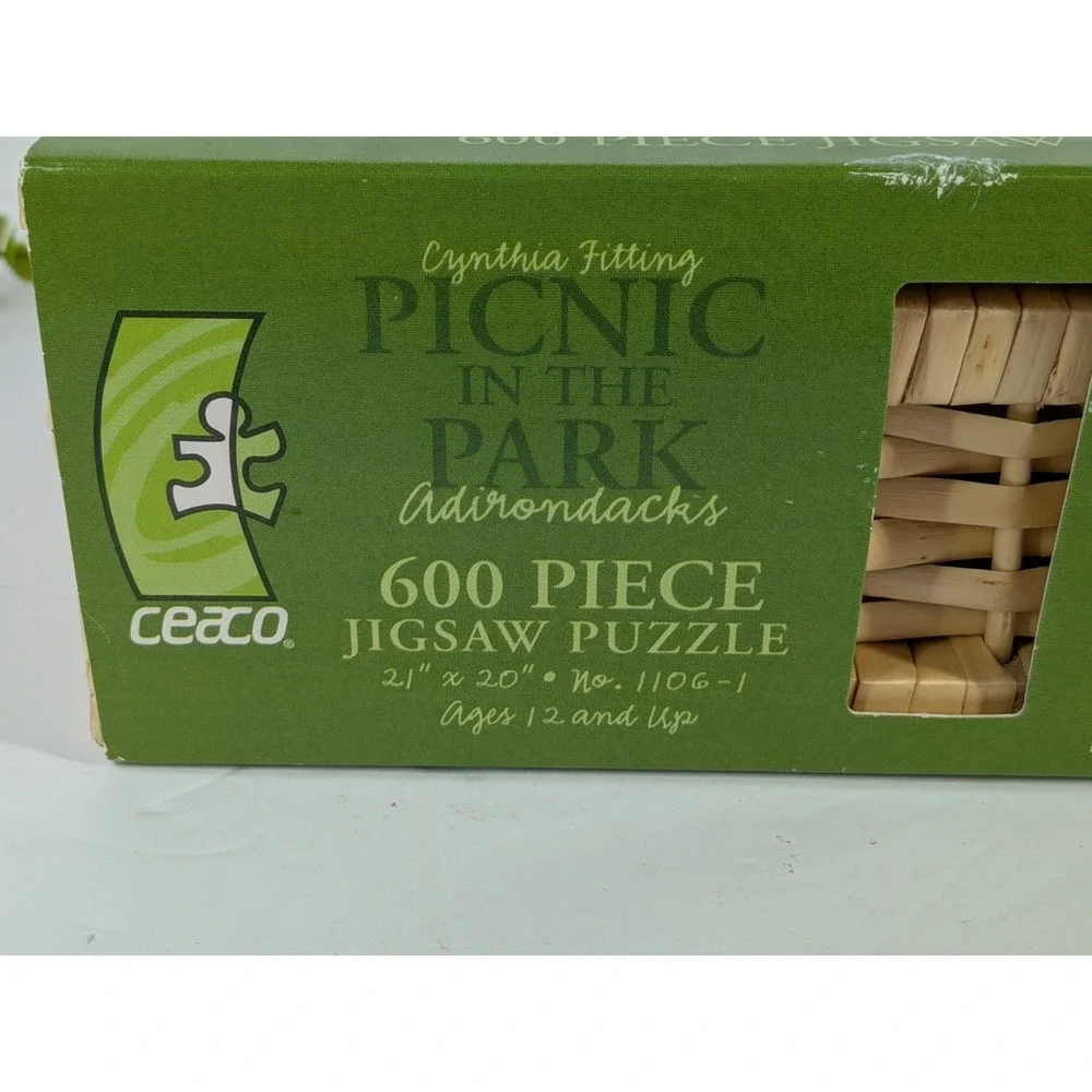 RARE😍Vntg 2003 Picnic In the Park ADIRONDACKS Cynthia Fitting 600p Ceaco Puzzle
